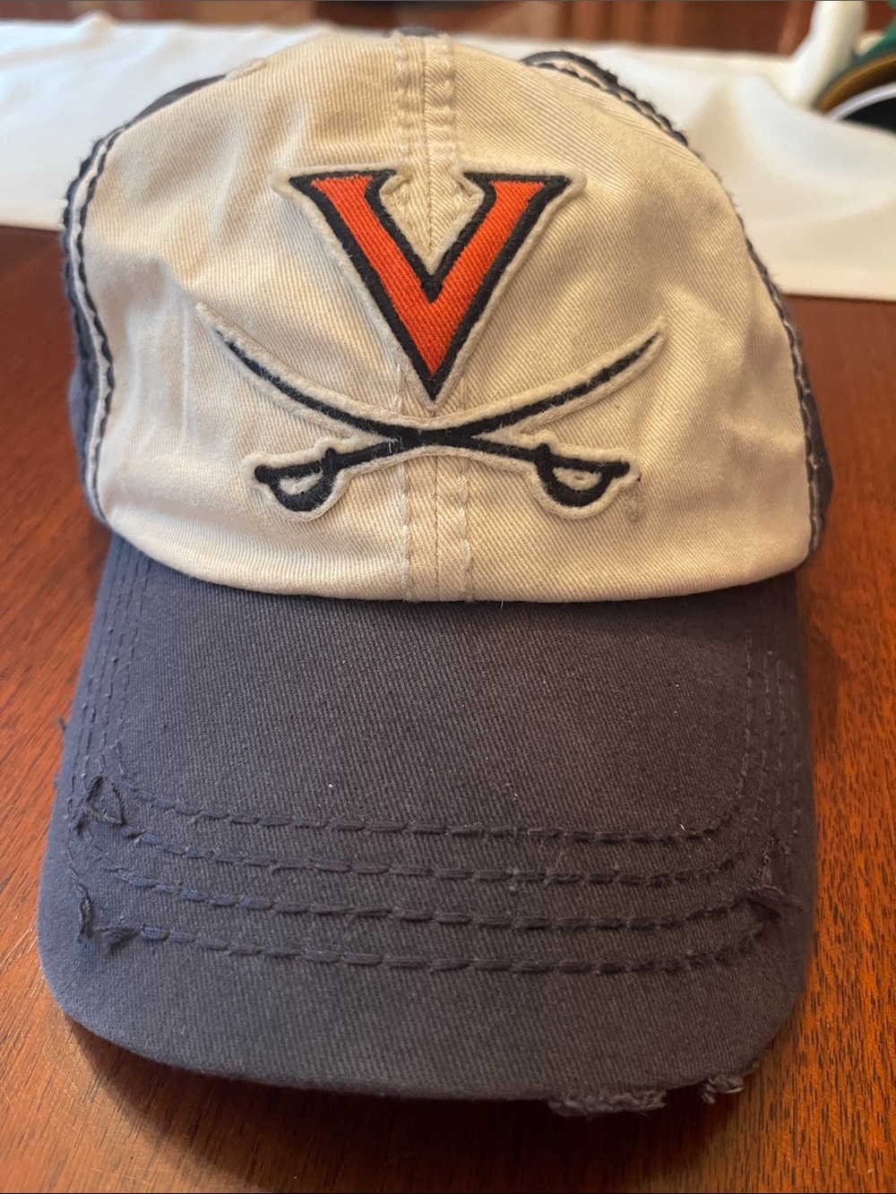 47 Two-Tone Khaki and Navy Baseball Cap with Orange V Patch